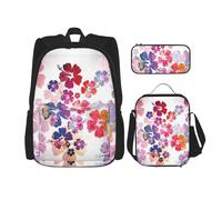 Migpkd Hawaiian Flower Print School Bag Pencil Case Lunch Bag Combinationbackpack for Kids School Bookbag