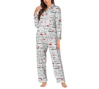 Migpkd I Love You Words With Hearts Pajamas For Women Set Long Sleeve Button Down Sleepwear 2 Piece Nightwear Women Pjs Sets Black