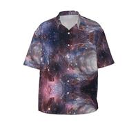 Migpkd Outer Space Men's Hawaiian Shirt Short Sleeve Printed Casual Button Down Aloha Shirt Black