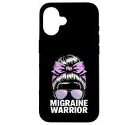 Migraine Warrior Messy Bun Purple Ribbon Awareness Case for iPhone 16