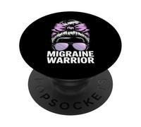 Migraine Warrior Messy Bun Purple Ribbon Awareness PopSockets Adhesive PopGrip