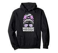 Migraine Warrior Messy Bun Purple Ribbon Awareness Pullover Hoodie