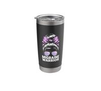 Migraine Warrior Messy Bun Purple Ribbon Awareness Stainless Steel Insulated Tumbler