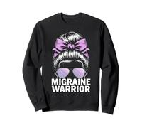 Migraine Warrior Messy Bun Purple Ribbon Awareness Sweatshirt