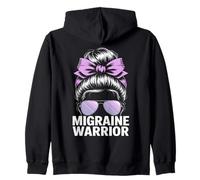 Migraine Warrior Messy Bun Purple Ribbon Awareness Zip Hoodie