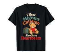 Migrant Children Heartbeats Cute Bear Human Rights Advocacy Value Graphic T-Shirt, Men, Black, S