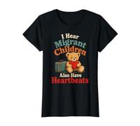 Migrant Children Heartbeats Cute Bear Human Rights Advocacy Value Graphic T-Shirt, Women, Black, S
