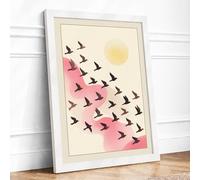 Migrating Birds Minimalist Framed Wall Art Print A1 White