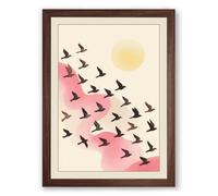 Migrating Birds Minimalist Framed Wall Art Print A4 (29.7×21cm) Walnut, Wall Decor for Living Room, Bedroom, Office & Home, Ready to Hang, Art Gift