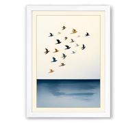 Migration Across Still Waters Minimalist Framed Wall Art Print A2 (59.4×42cm) White, Wall Decor for Living Room, Bedroom, Office & Home, Ready to Hang, Art Gift