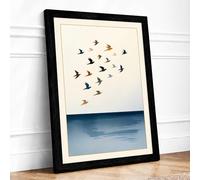 Migration Across Still Waters Minimalist Framed Wall Art Print A2 Black