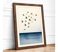 Migration Across Still Waters Minimalist Framed Wall Art Print A2 Walnut