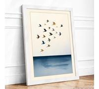 Migration Across Still Waters Minimalist Framed Wall Art Print A2 White