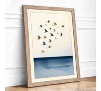 Migration Across Still Waters Minimalist Framed Wall Art Print A4 Oak