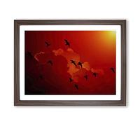 Migratory Flying Geese Sunset Modern Framed Wall Art Print, Ready to Hang Picture for Living Room Bedroom Home Office Décor, Walnut A4 (34 x 25 cm)