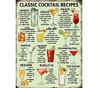 Migsrater Classic Cocktail Recipes - Kitchen Pub, Retro Vintage Metal Tin Sign 12X16inch