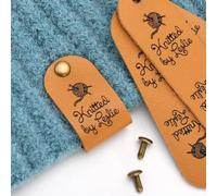 Miguha 10pcs Custom Leather Labels,Clothes Hat Handmade Center Fold Tags Rivet,Personalised Sewing Knitting Crochet Label 63x22mm