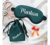 Miguha Personalized Eye Mask for Sleep,Custom Sleeping Silk Eye Mask for Women, Customized Name Satin Masks Bridesmaid Bridal Party Gift(Dark Green)