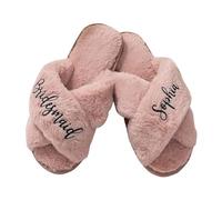 miguha Personalized Wedding Slippers, Personalized Fluffy Slipper, Custom Name Bride Bridesmaid Slipper, Wedding Favor Honeymoon, Bachelorette Party, Proposal, Mother Gifts(Pink)