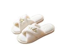 miguha Personalized Wedding Slippers, Personalized Fluffy Slipper, Custom Name Bride Bridesmaid Slipper, Wedding Favor Honeymoon, Bachelorette Party, Proposal, Mother Gifts(White)