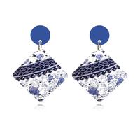 MIGUO STORE Chic Fashion Royal Blue Geometric Earrings Acrylic Ethnic Style Dangle Drop Earrings for Women Unique Personalized Charm Earrings Gift, 0, Metal, No Gemstone