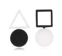 MIGUO STORE Chic Simple Hollow Asymmetric Triangle Ball Earrings Unique Personalized Black White Drop Dangle Earrings For Women, Metal