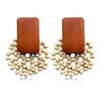 MIGUO STORE Natural Wood Round hollow Geometric Lightweight Drop Circle Earrings Bohemian Wooden rectangle Stud Retro Earrings for Women, L, Metal, No Gemstone