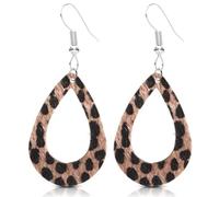 MIGUO STORE Personalized Retro Plush Leopard Geometric Earrings Handmade Lightweight Leopard Dangle Leaf Earrings for Women Girls Gift (2 Hollow Plush Leopard Earrings