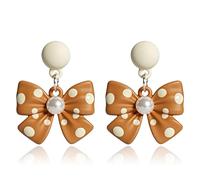 MIGUO STORE Retro Simple Temperament Bow Polka Dot Earrings Fashionable Cute Black and White Polka Dot Drop Dangle Earrings For Women Jewelry Gifts, M, Metal, No Gemstone
