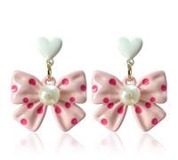 MIGUO STORE Retro Simple Temperament Bow Polka Dot Earrings Fashionable Cute Black and White Polka Dot Drop Dangle Earrings For Women Jewelry Gifts, M, Metal, No Gemstone