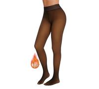 Miguofan Fleece Lined Tights Sheer Women Fake Translucent Warm Pantyhose Sheer Leggings Thermal Thick Tights for Winter, Fake Translucent- Dark Brown, XL