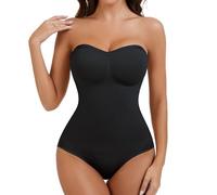 Miguofan Strapless Shapewear Bodysuit for Women With Built In Bra Seamless Tummy Control Tube Top Body Suit Body Shaper, Black, Large