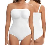 Miguofan Strapless Shapewear for Women Tummy Control Shaping Bodysuit Body Shaper Waist Trainer (White, X-Large)