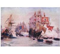 MiguOo Canvas with Picture Canvas Art Famous Painting the Spanish Armada by William Lionel Wyllie for Living Room 60x90cm