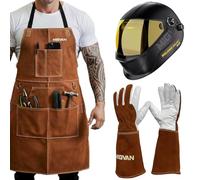 MIGVAN Welding Helmet Auto Darkening H-21, Leather MIG Welding Gloves 16 Inches, Leather MIG Welding Work Apron, Comprehensive Set Simplifies the Welding Tasks.