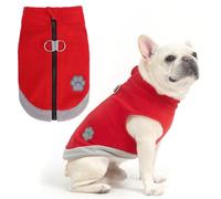 Mihachi Dog Fleece Vest Sweater Zip Up Warm Pullover Step-in Dog Jacket with Dual D-Ring Leash, Winter Cold Weather Reflective Coat Clothes Hoodie for Small Medium Dogs Puppy Cat Boy Girl, Red M