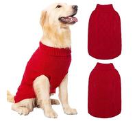 Mihachi Turtleneck Dog Jumper - Dog Sweater Winter Coat Apparel Classic Cable Knit Clothes with Leash Hole for Cold Weather