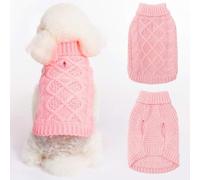 Mihachi Turtleneck Dog Jumper - Dog Sweater Winter Coat Apparel Classic Cable Knit Clothes with Leash Hole for Cold Weather