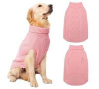 Mihachi Turtleneck Dog Jumper - Dog Sweater Winter Coat Apparel Classic Cable Knit Clothes with Leash Hole for Cold Weather