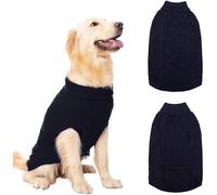 Mihachi Turtleneck Dog Sweater - Winter Coat Apparel Classic Cable Knit Clothes with Leash Hole for Cold Weather, Ideal Gift for Pet in New Year Navy Blue ML