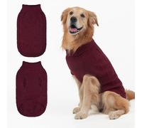 Mihachi Turtleneck Dog Sweater - Winter Coat Apparel Classic Cable Knit Clothes with Leash Hole for Cold Weather, for Pet in New Year Wine Red ML