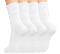 MIHAIR Pilates Yoga Socks with Grips for Women - Crew Length Ballet Barre Socks - Sticky Workout Hospital Socks, 4 Pairs (White*4), One size