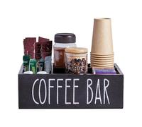 Mihauuke Coffee Bar Organizer,Wood Coffee Organizer with Removable Dividers | Kitchen Storage Accessories for Breakroom Shop Home Syrup Cups Outdoor Stirring Sticks