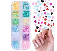Mihauuke Nail Glitter Sequins, Shining Fingernail Parts, Holographic Heart Shape Nail Glitter Sequins for Wedding, Date, Costume, Gathering