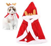 Mihauuke Pet Christmas Costume Poncho Cape, Santa Cape for Cats, Cute Santa Cape with Antlers, Puppy Cape in Various Sizes, Soft, Comfortable Dog Costume for Cats