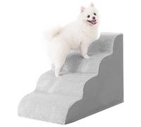 MIHIKK Dog Stair Ramp for Bed, Curved 4 Steps Dog Stairs for Small Dogs and Cats to Get Up on the Bed, Pet Stairs for High Beds and Couch, with Non-Slip Washable Cover
