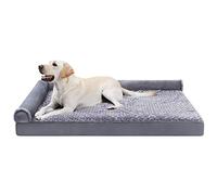 MIHIKK Orthopedic Dog Bed Deluxe Plush L-Shaped Dog Couch Beds with Waterproof Lining Bolster Dog Sleeping Sofa with Removable Washable Cover & Nonskid Bottom Pet Bed for Medium Large Jumbo Dogs, Gray
