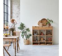 Miho - Low solid teak bookcase with premium pink terrazzo Pink