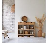 Miho - Solid teak and premium white terrazzo console table White