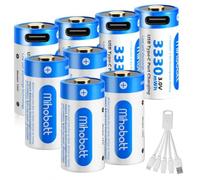 Mihobatt Pack of 8 3 V lithium-ion batteries, 3330 mWh, USB-C | Rechargeable replacement batteries with Type-C port, ideal for Arlo cameras, torches and other devices